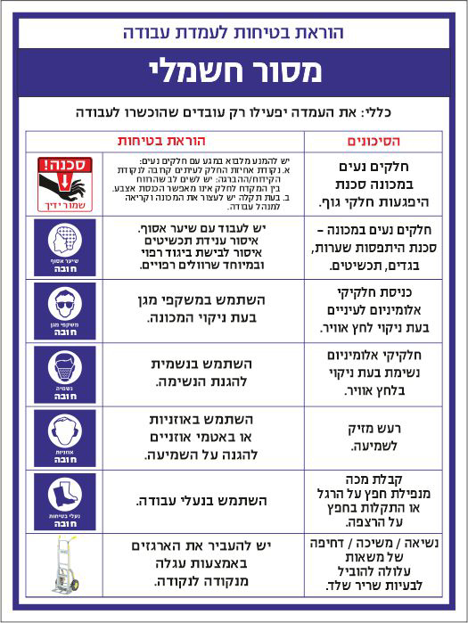 שלט הוראות בטיחות מסור חשמלי