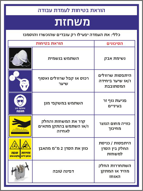 שלט הוראות בטיחות משחזת